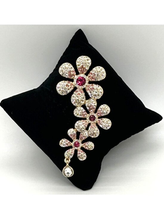 Isaac Mizrahi Jewelry - Isaac Mizrahi Gold-Tone Crystal & Pink Daisy Brooch Pin With Teardrop Accent